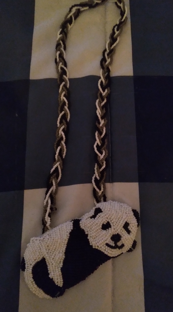 Panda flat beaded medallion with landyard